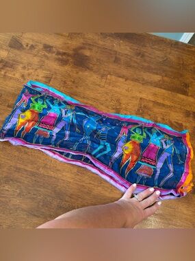 VTG Laurel Burch Silk Scarf Art Of Human Being Abstract People Colorful Boho 52"